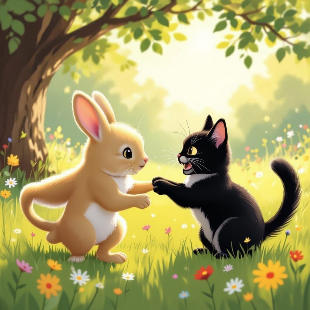 AI Image: Rabbit and Cat