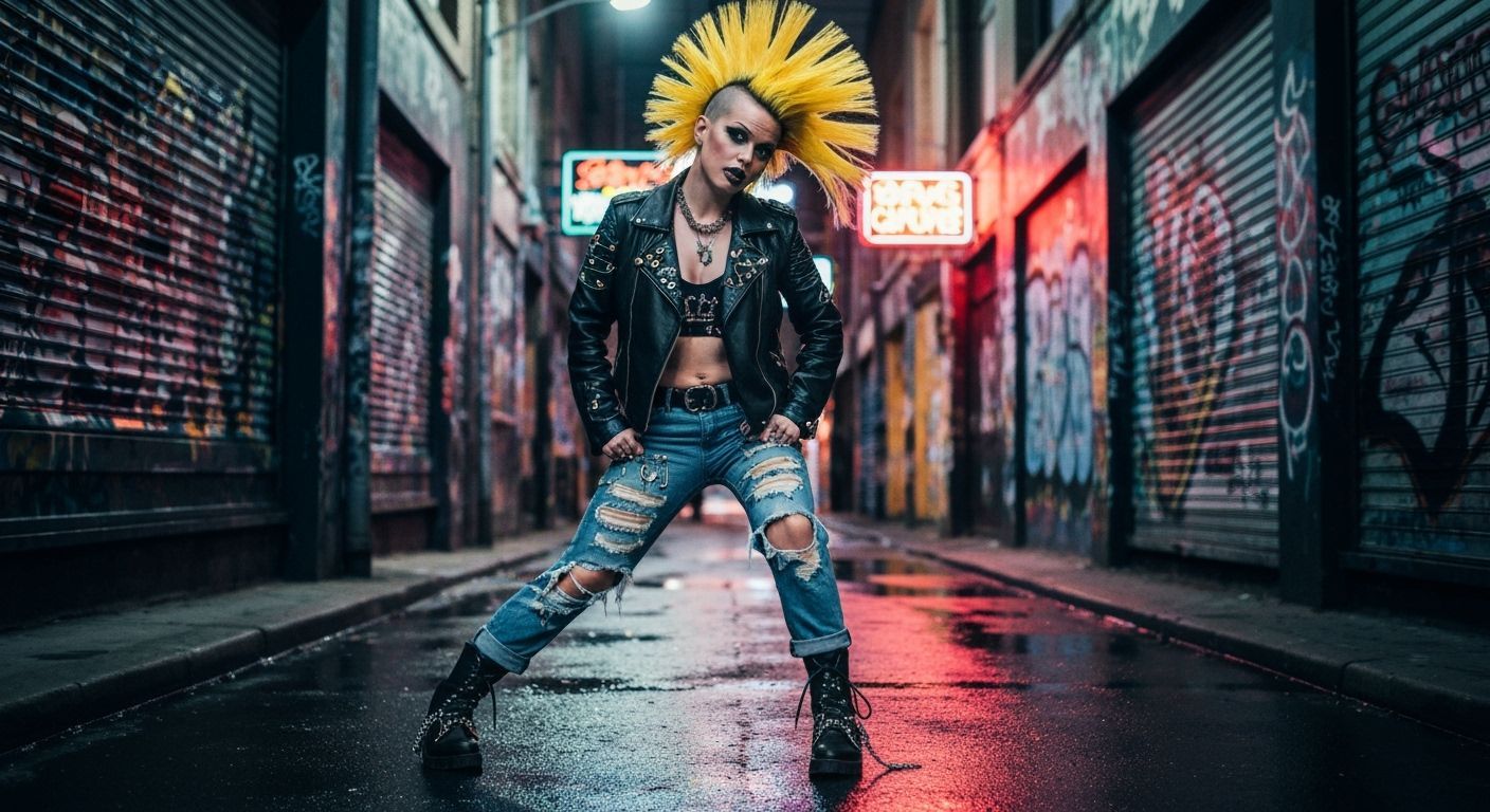 Punk Rock Girl in Urban Alleyway: Street Photography