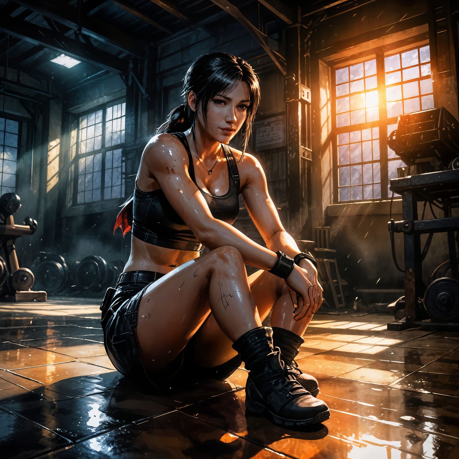 Lara Croft and Tifa Lockhart Blend as Watercolor