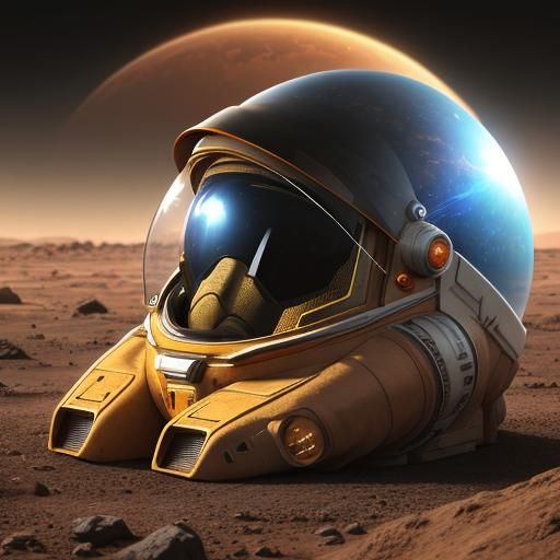 Astronaut on Mars During Golden Hour Dust Storm