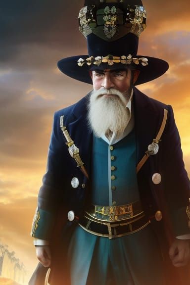 Elephant Man Portrait with Crown in Gouache Style