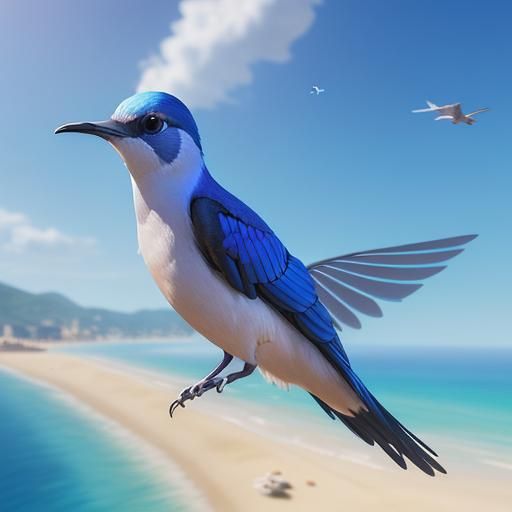 Hummingbird Soaring Over Cote d'Azur: 3D Digital Art