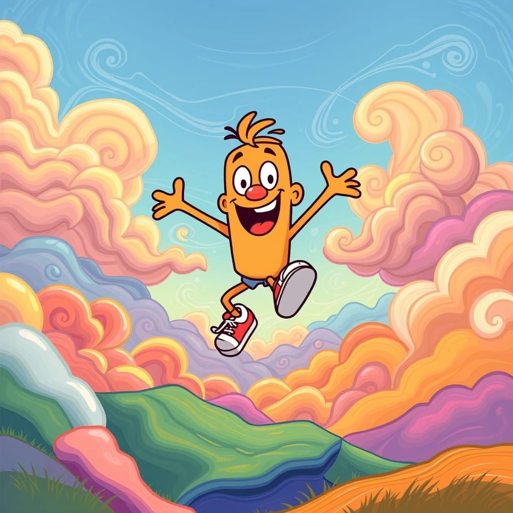 Vibrant Doodle Jump Character Soars in a Whimsical Landscape