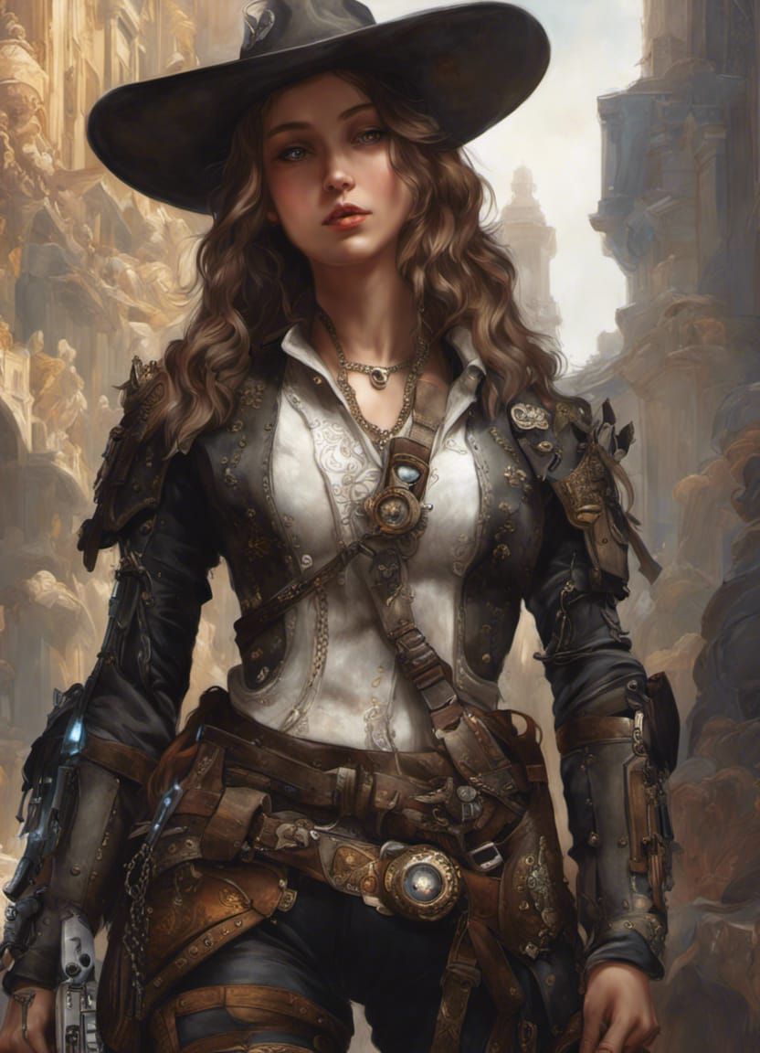 Cyberpunk Girl in Renaissance Scene