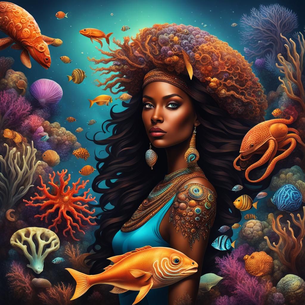 Cancer Zodiac Sign as a Woman with Sea Creatures
