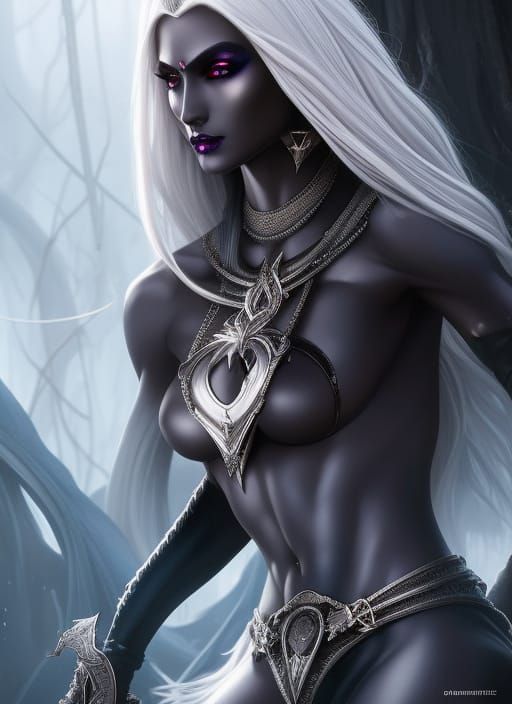Elegant Dark Elf Goddess in Hyper-Realistic Digital Art