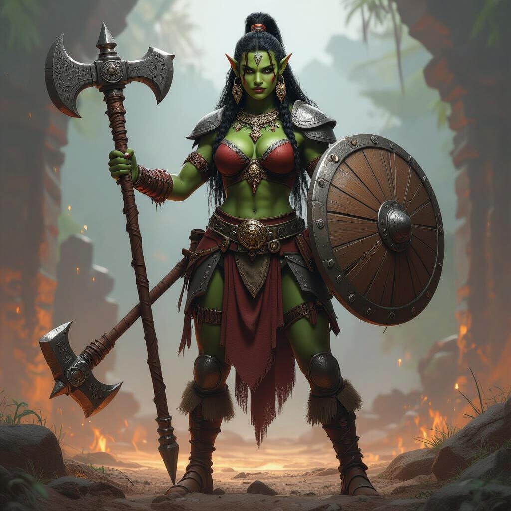 Amazonian Orc Warrior with Club and Shield