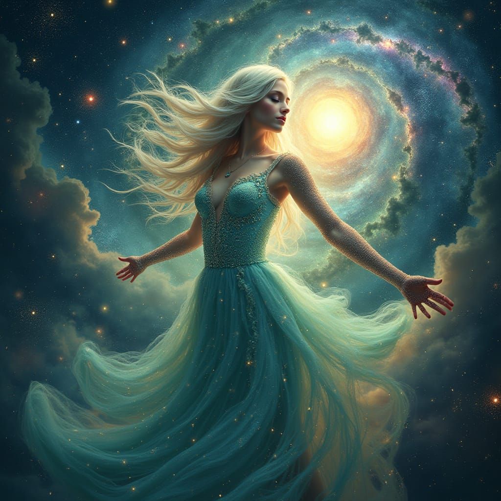 Cosmic Goddess Emerge from Swirling Nebula in Ethereal Glory