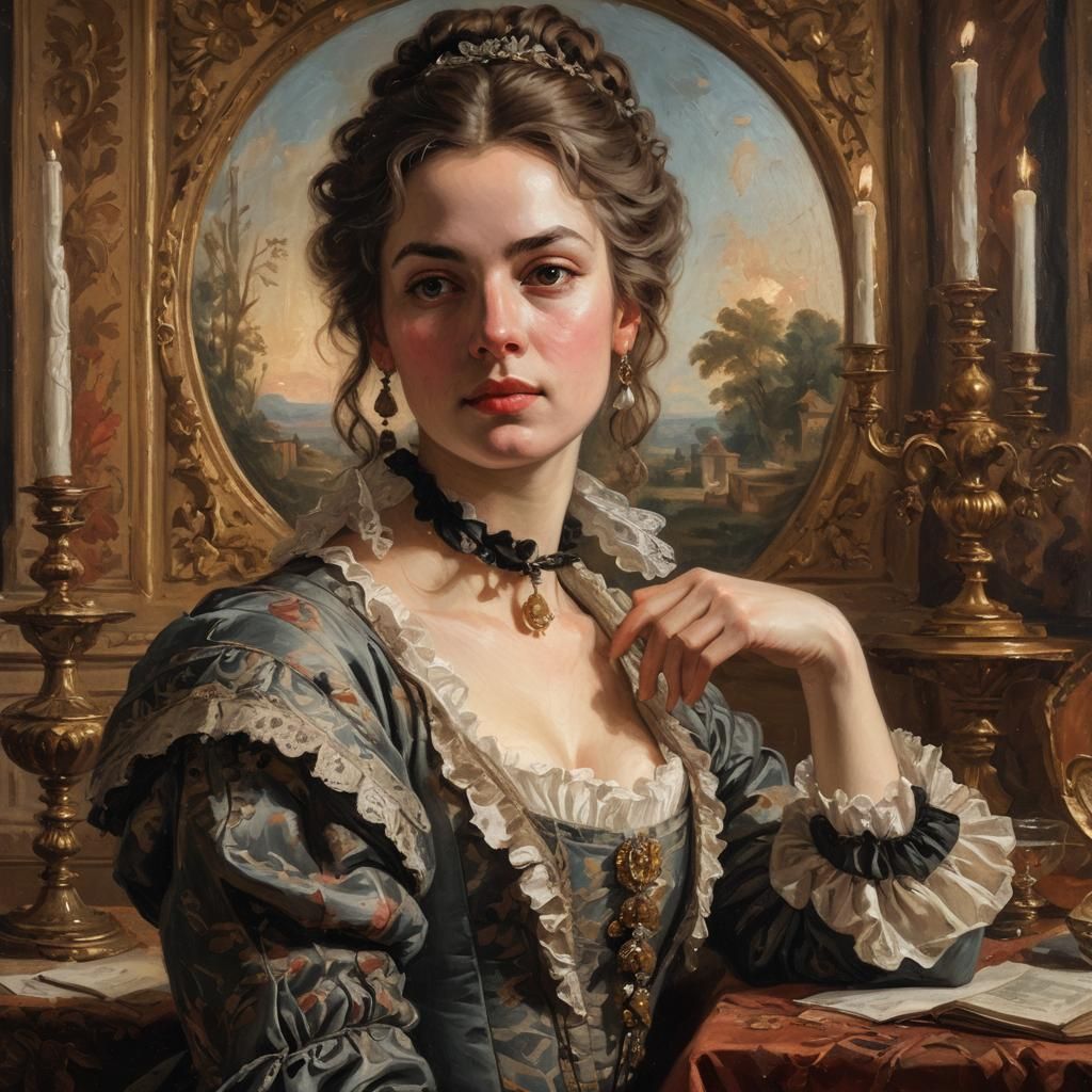 Woman in 18th Century Dress, Oil Painting
