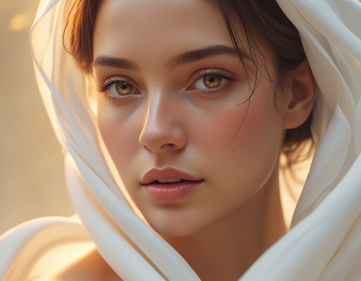 Surreal Woman in White Oil Painting