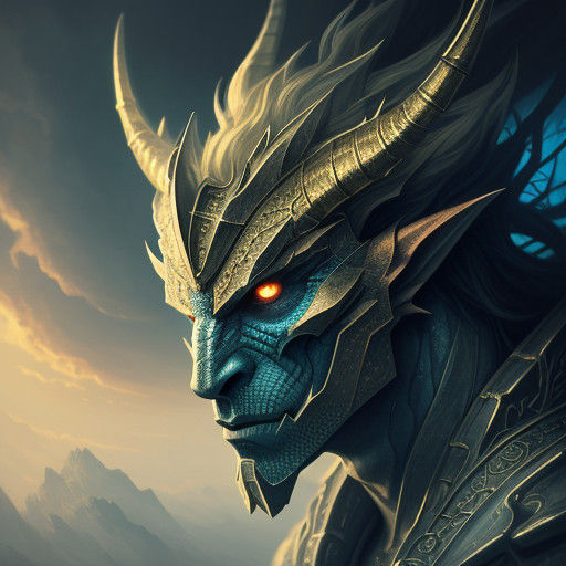 Ethereal Dragon-Man Portrait in Golden Hour