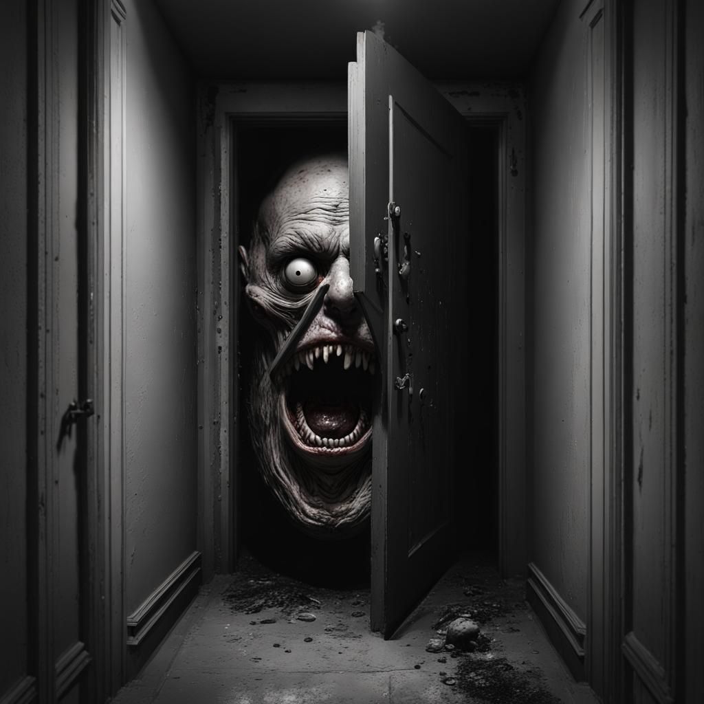 Terrifying Scream: Dark Humanoid Figure in Doorway
