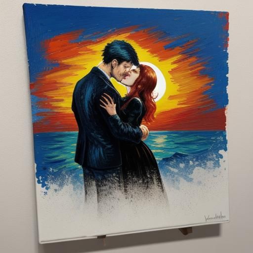 Couple at Sunset: Vibrant Street Art Style