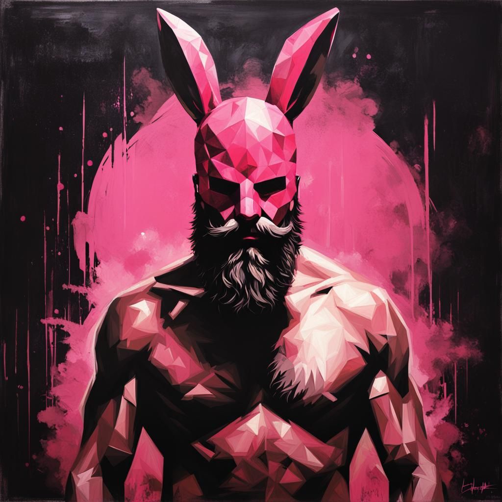 Intimidating Man in Bunny Mask, Oil Painting