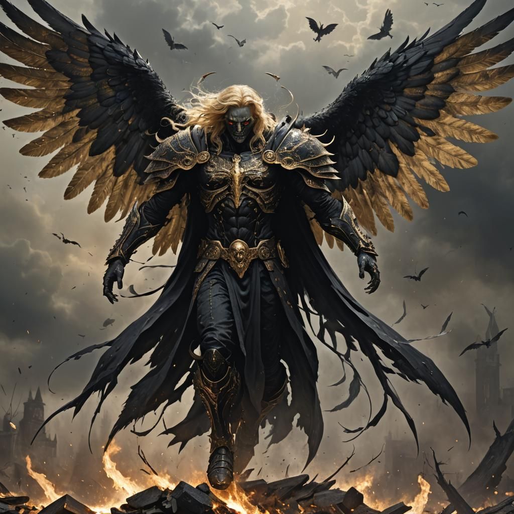 Fallen Aasimar Angel in Demonic Hellscape