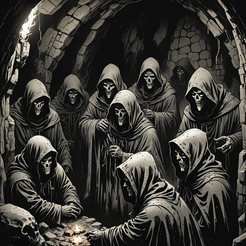 Eerie Ritual in Dark Fantasy Comic Style