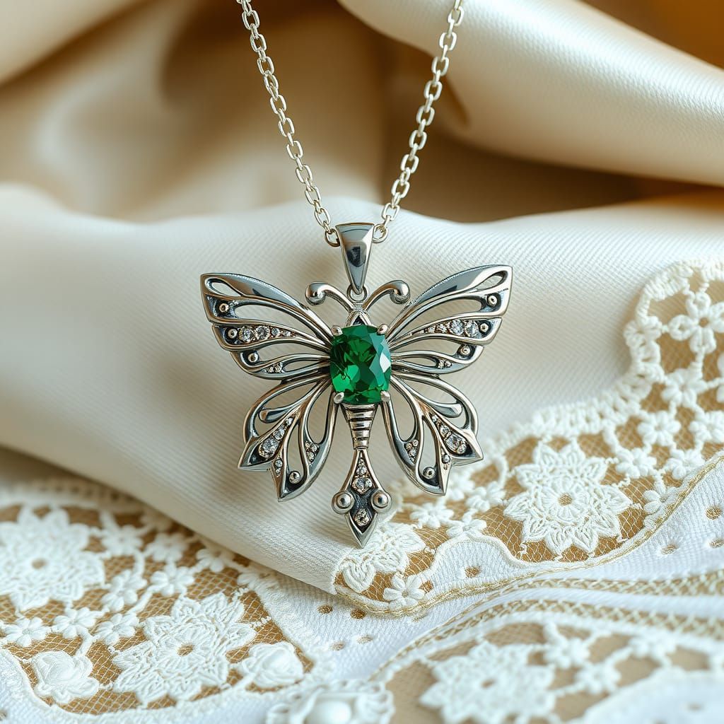 Silver pendant with emerald 🦋