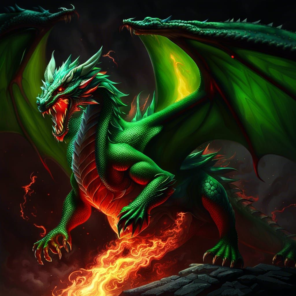 Red Dragon Versus Green Dragon: Dark Fantasy Art