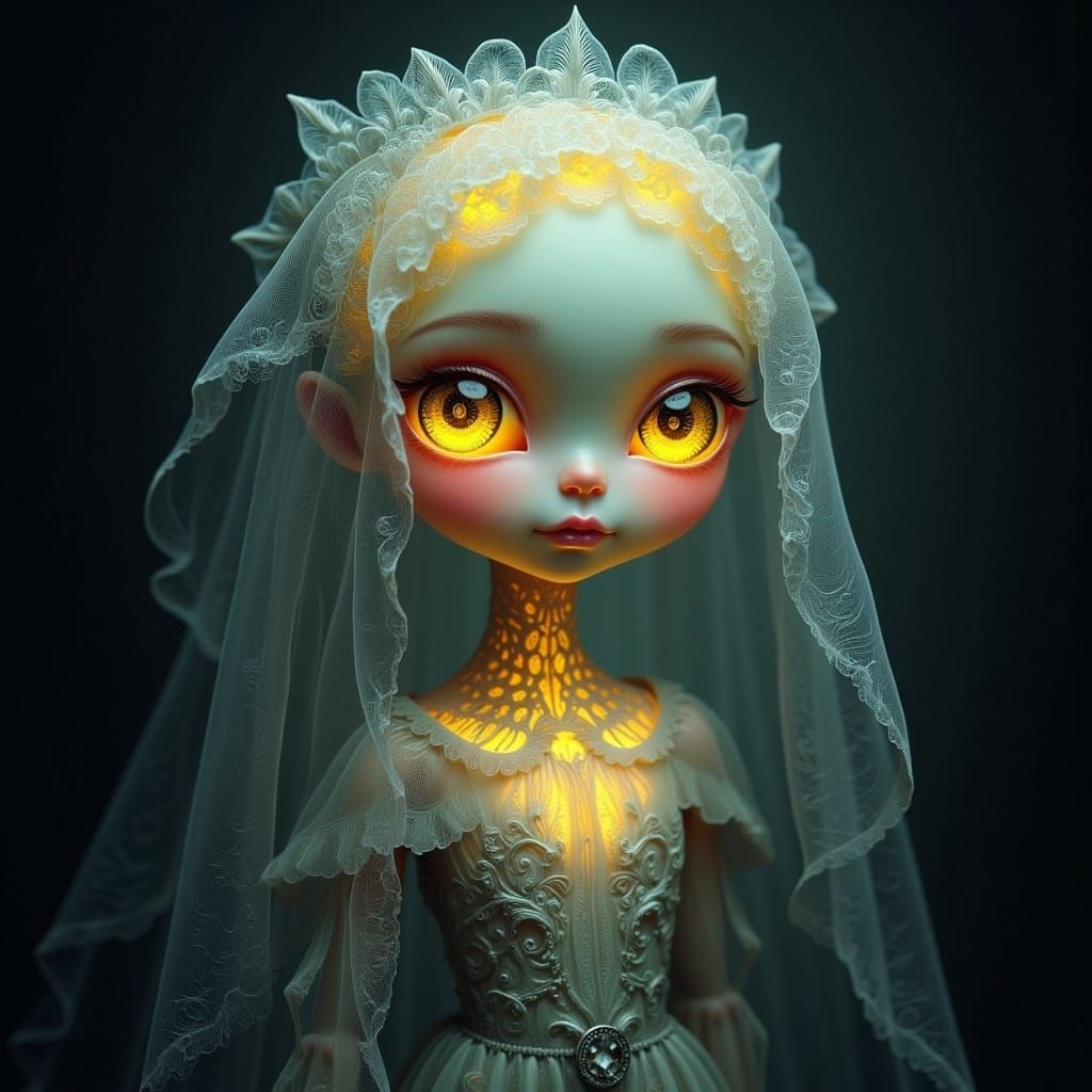 Glowing Veiled Creature in Gothic Art Style