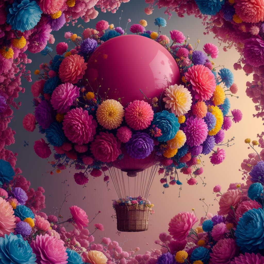 Exploding Balloon of Flowers in Fantasy Matte Painting