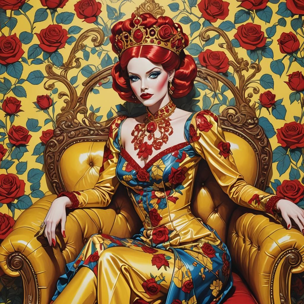 Pop Art Woman with Red Hair and Latex Outfit