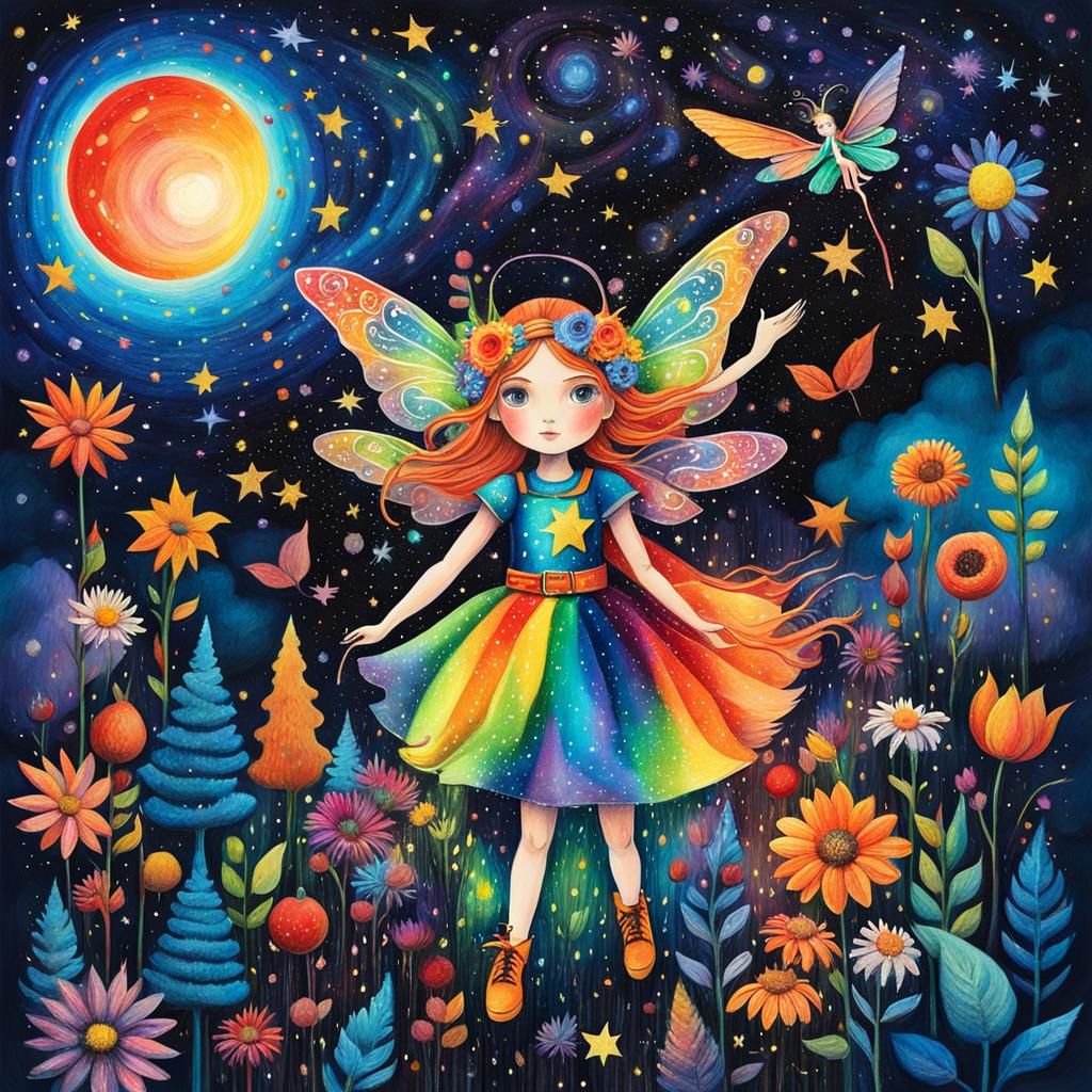 Rainbow Fairy in Surreal Crayon Kingdom