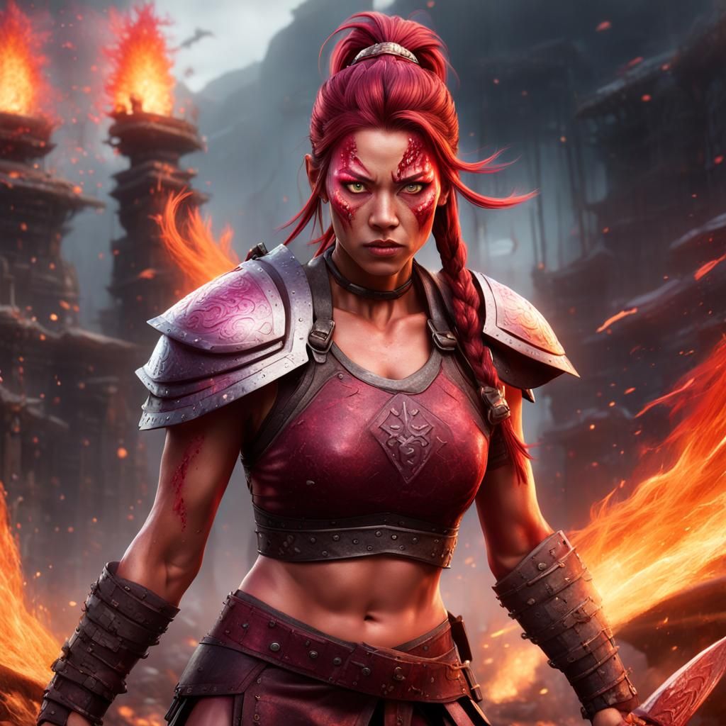 Furious Asian Barbarian Woman in Fantasy Art Style