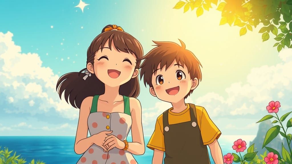 Ghibli-Inspired Summer Scene in Vibrant Comic Book Style