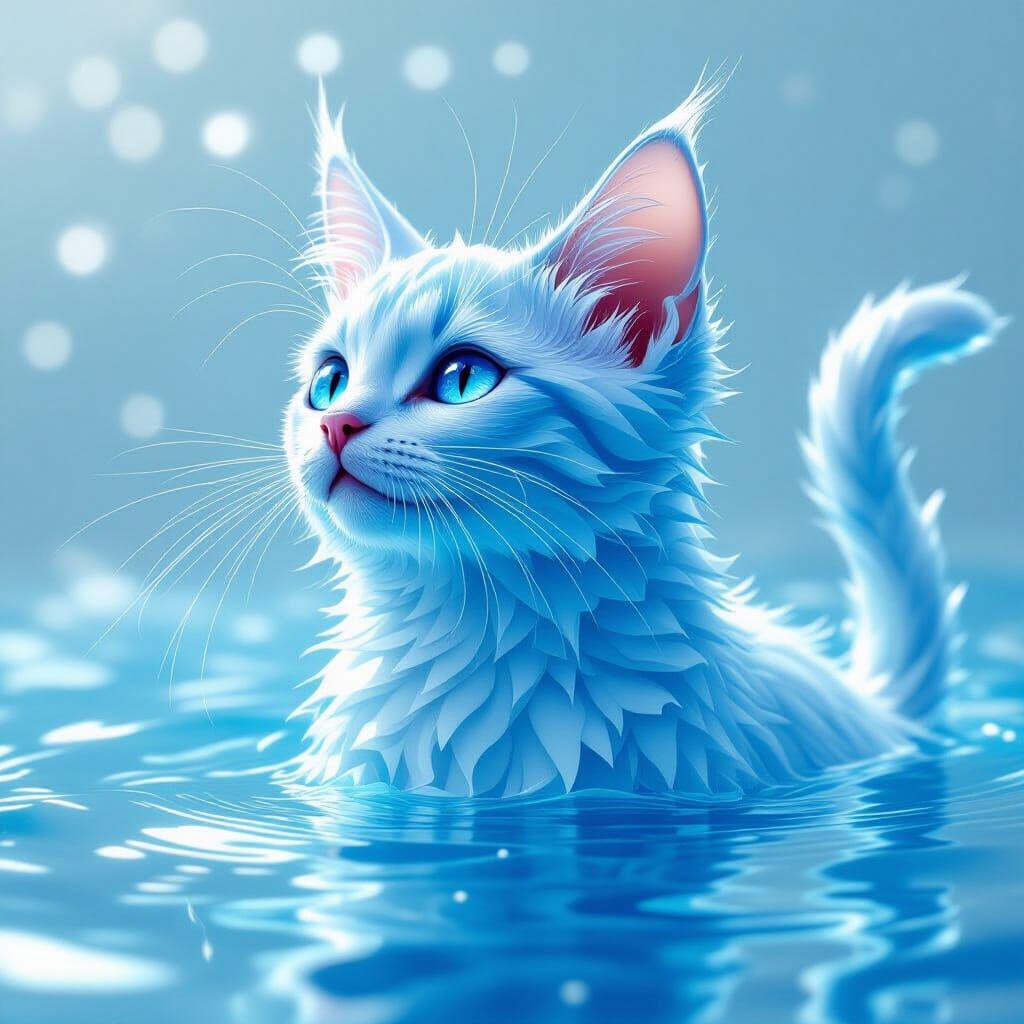 Ethereal Water Cat: A Dreamy Digital Artwork