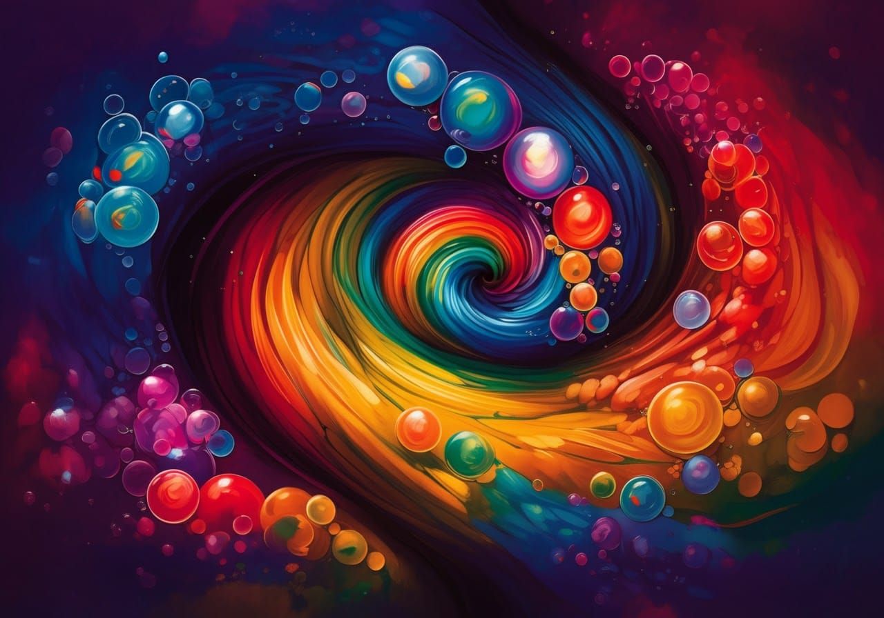 Rainbow Vortex of Hypnotic, Chaotic Bubbles