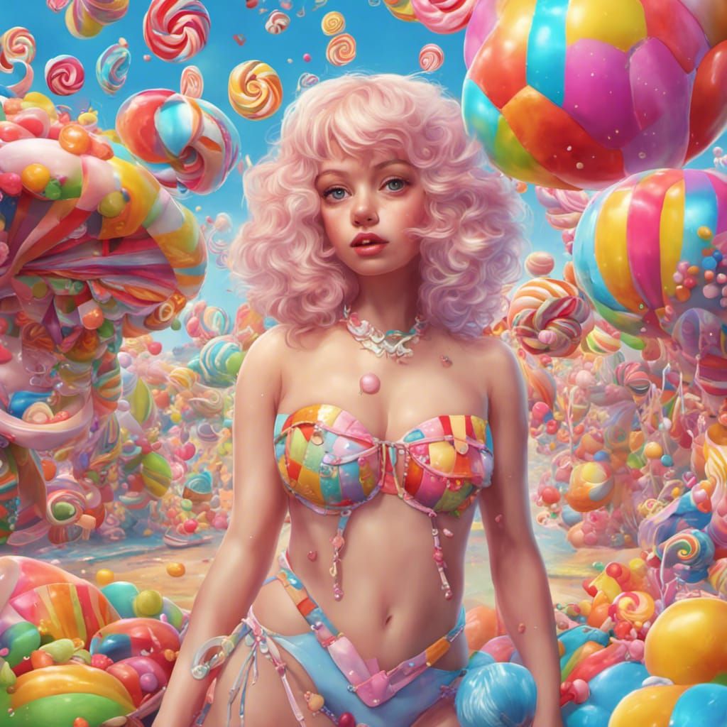 Micro Bikini in Candy Art Style, Digital Illustration