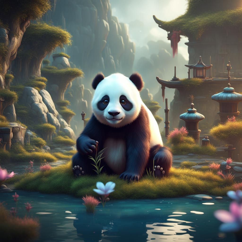 Cute Panda in Detailed Matte Painting
