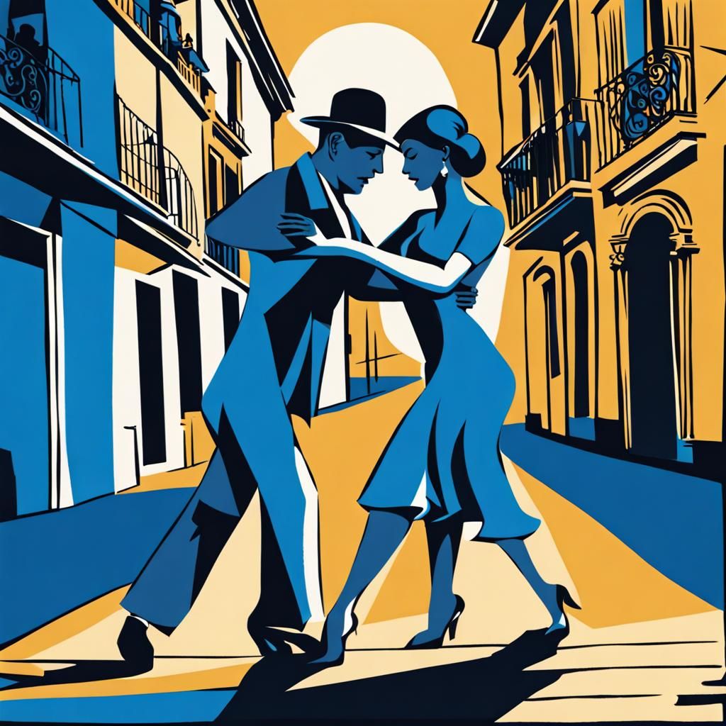 Tango Dancers in Blue Period Style