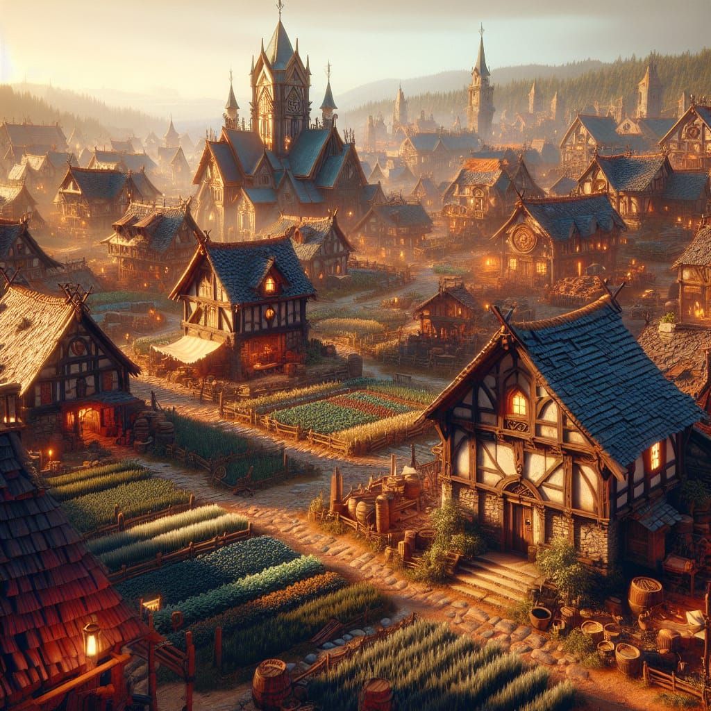Medieval Fantasy Farm Town in Unreal Engine Style