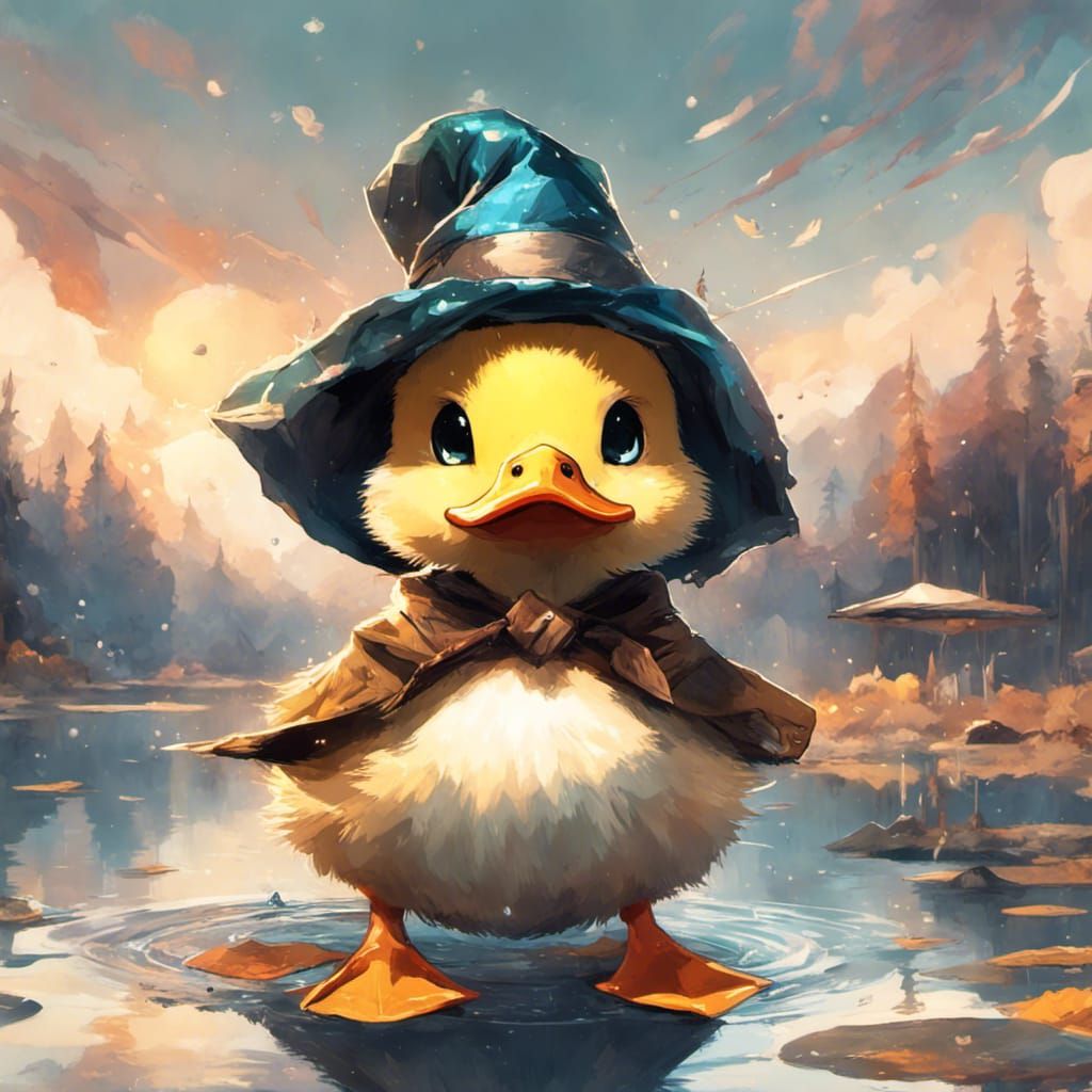 Adorable Anime Duck Wizard with Glowing Eyes