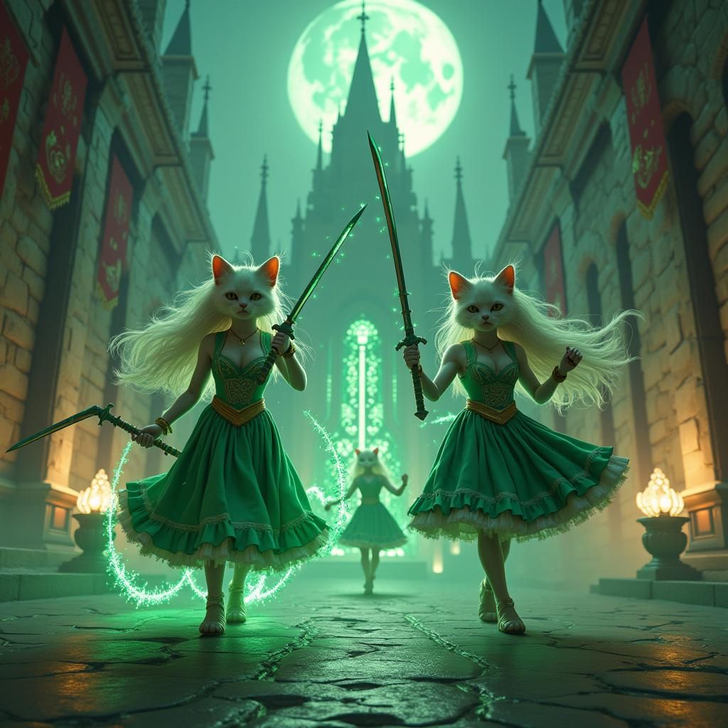 Catgirl Assault on Duck Castle: Art Nouveau Digital Render