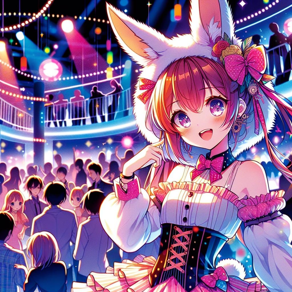 Cat-Girl Bunny in Anime Club Scene