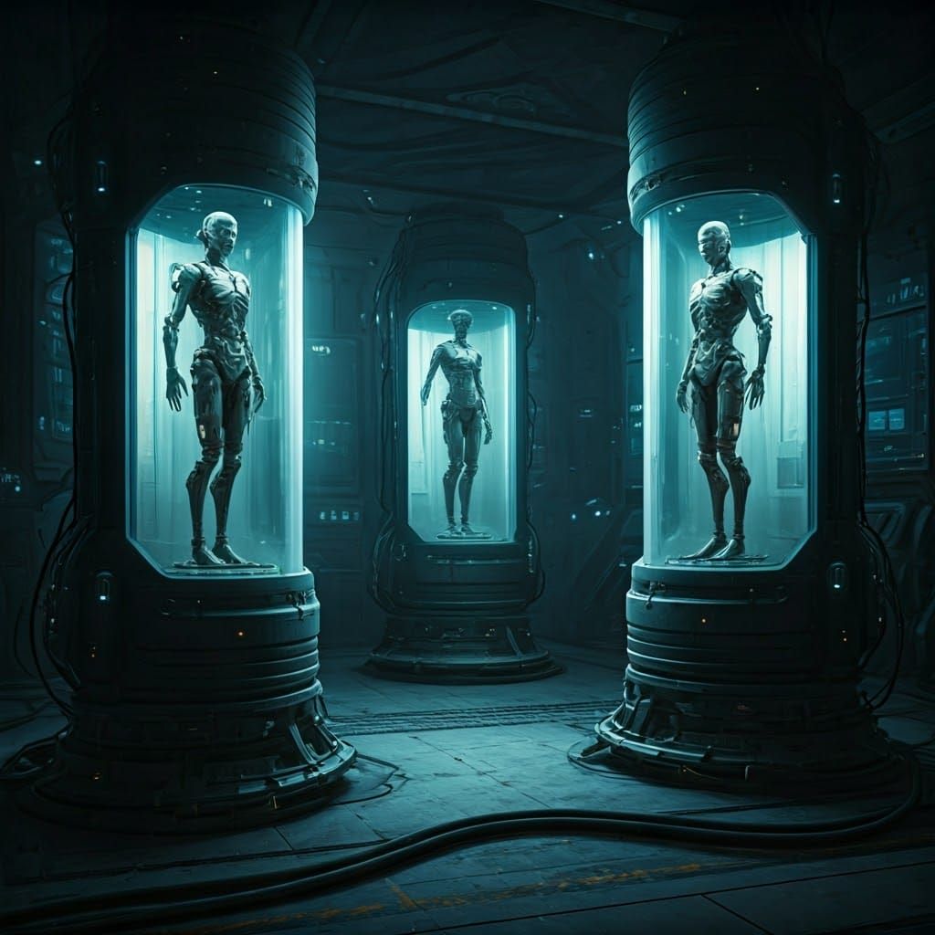 Androids Awaken in Futuristic Cryosleep Chamber