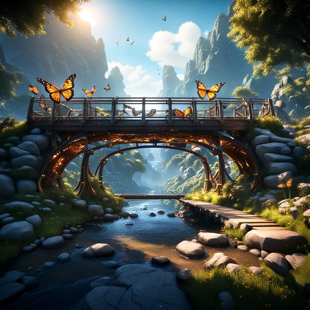 Butterfly Bridge in 3D Game Cinematic Style