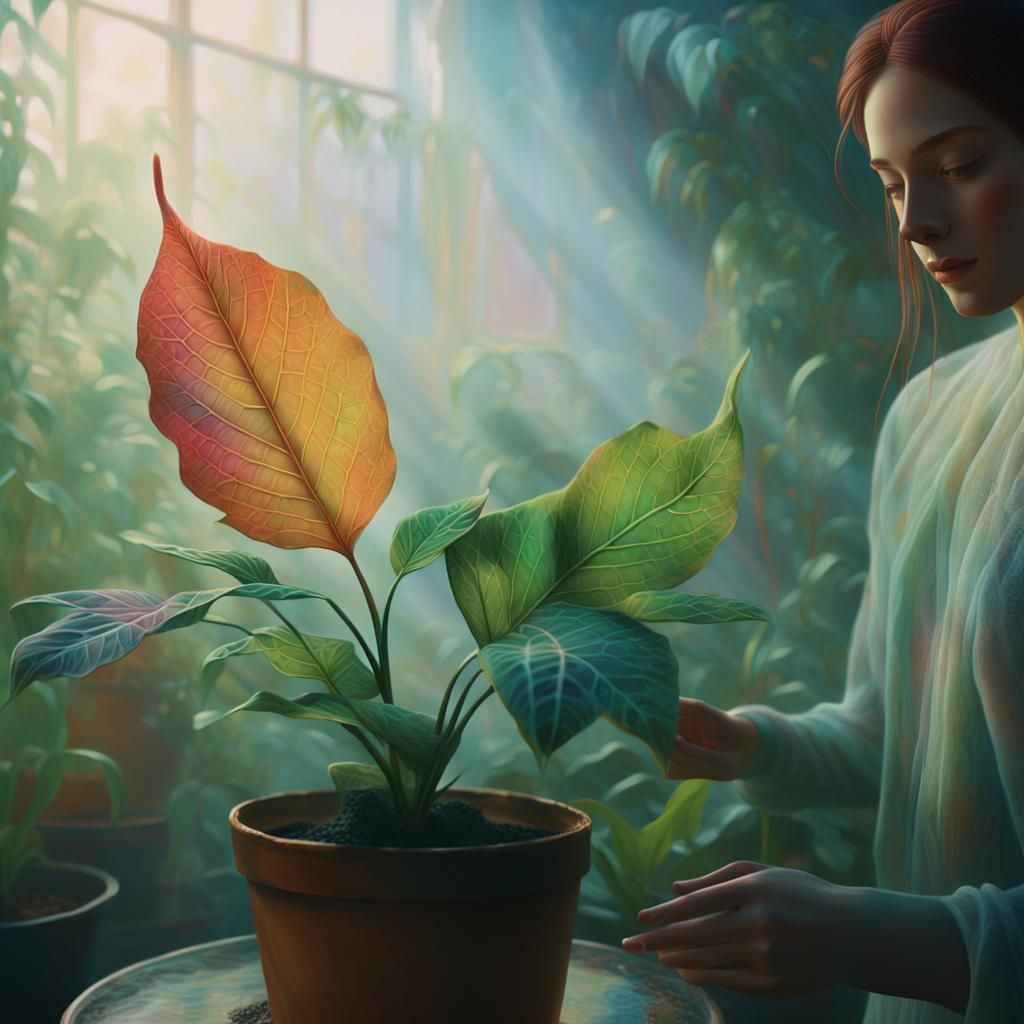 Human-Like Leaf in Oil Painting With Triadic Colors