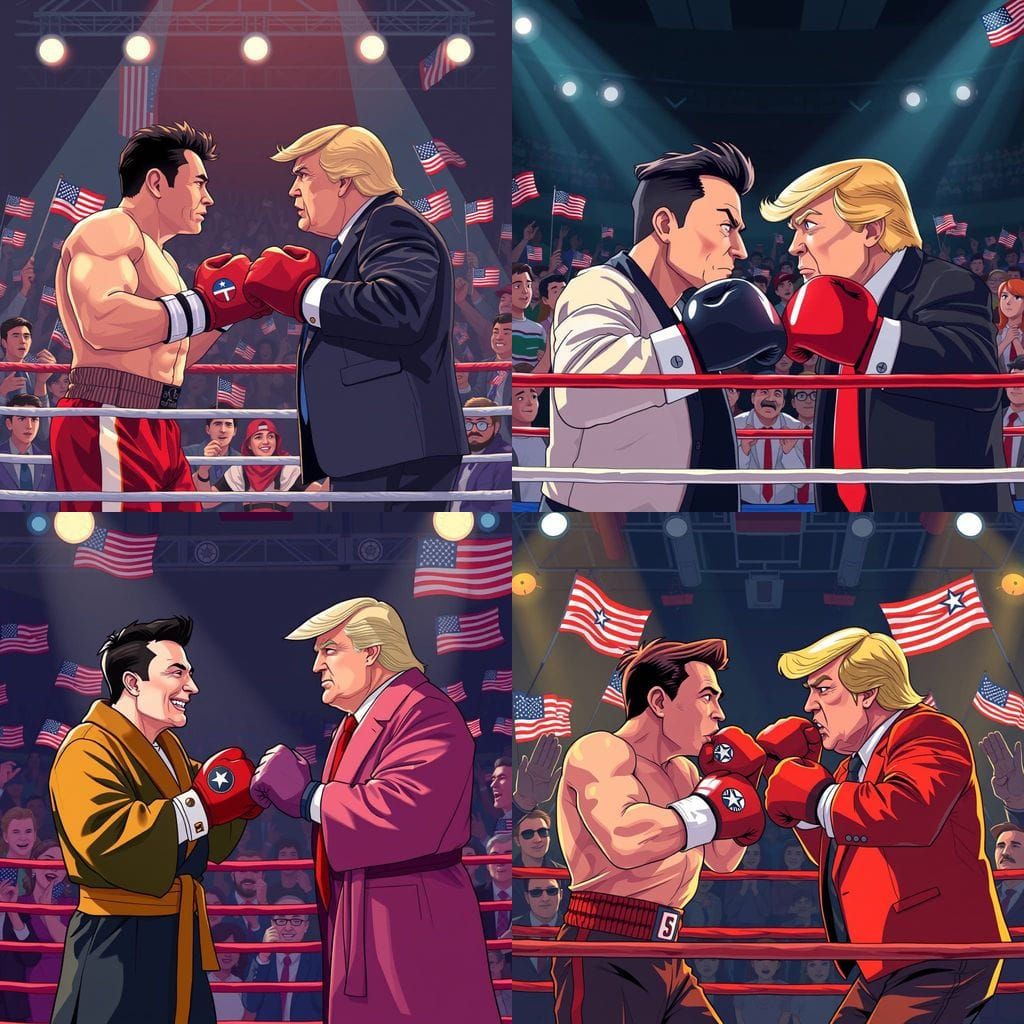 Elon Musk vs Trump Boxing in Anime Style