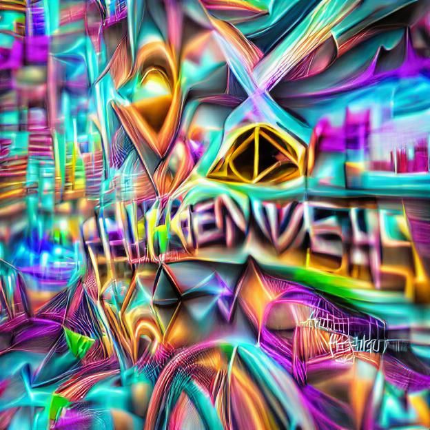 Abstract Neon Geometric Graffiti in Steampunk Style