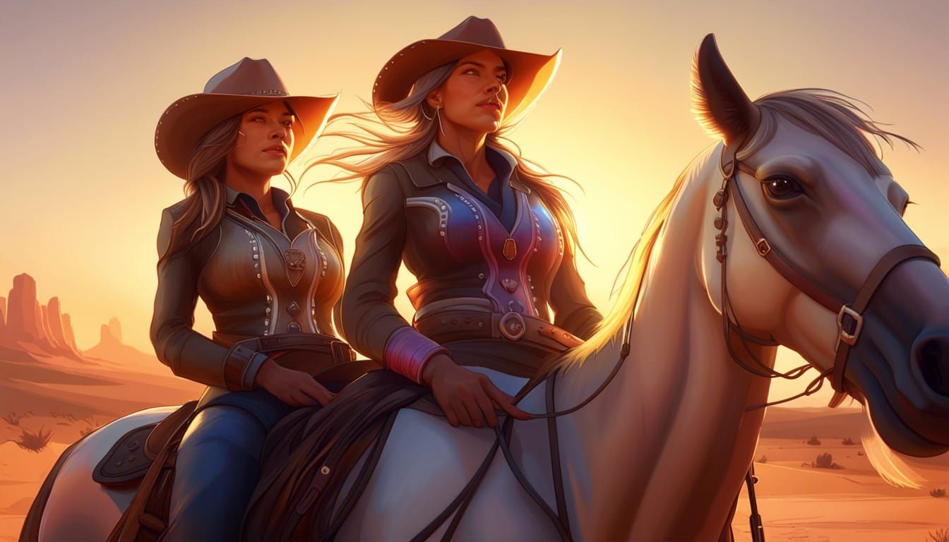 Cowgirls at Sunset: Dynamic Digital Art Portrait
