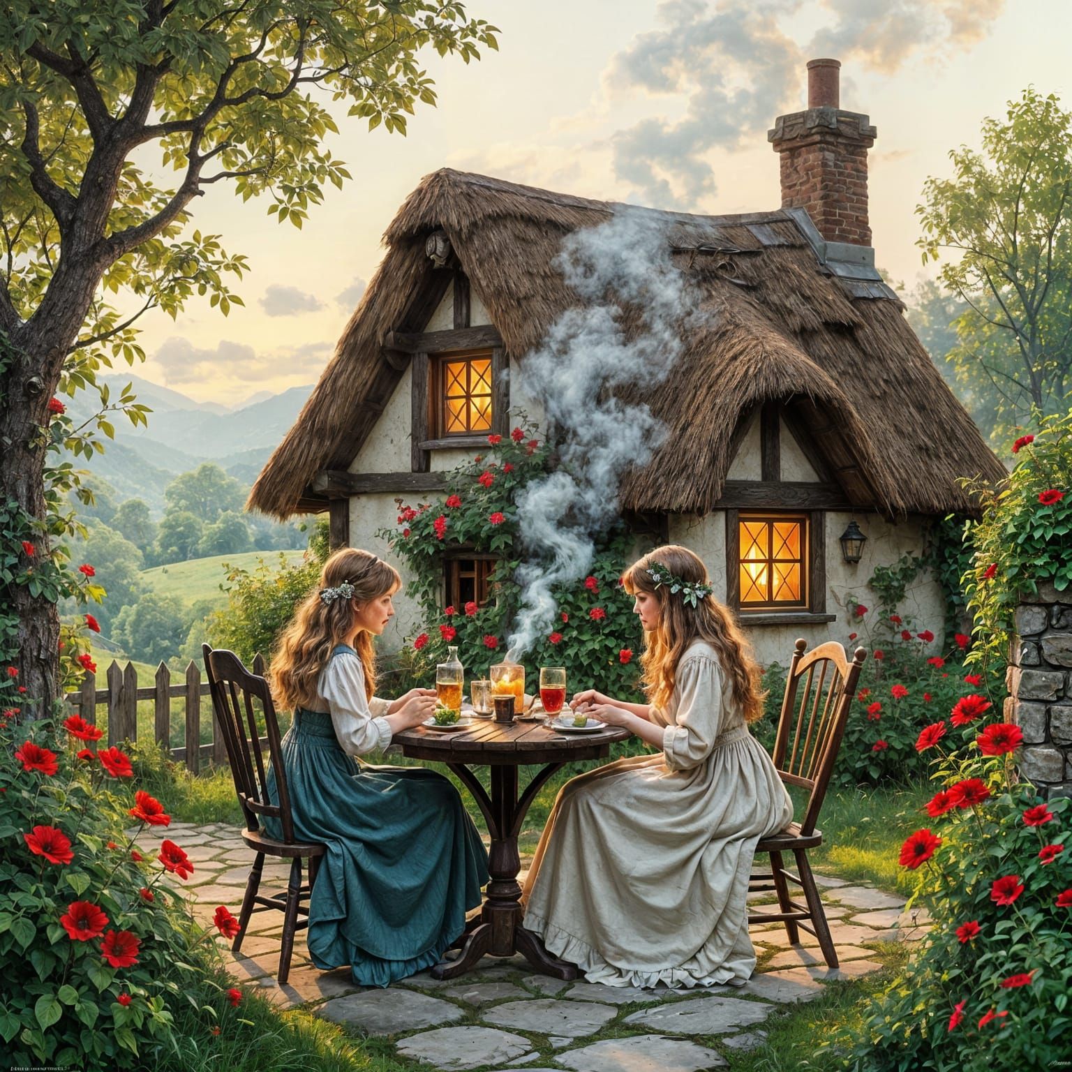 Enchanting Forest Cottage Scene in Digital Art Style