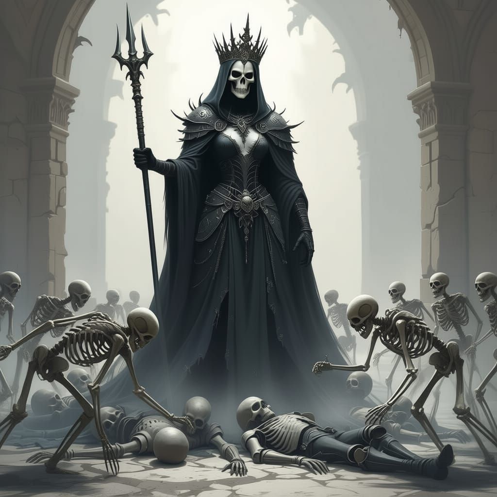 Lich King with Bone Spear and Skeleton Guards
