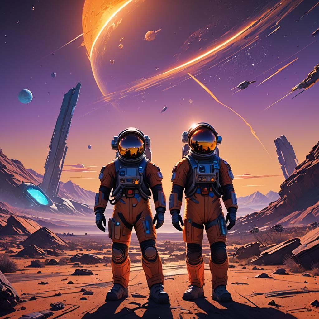 Astronauts Install Set Light in Space at Sunset