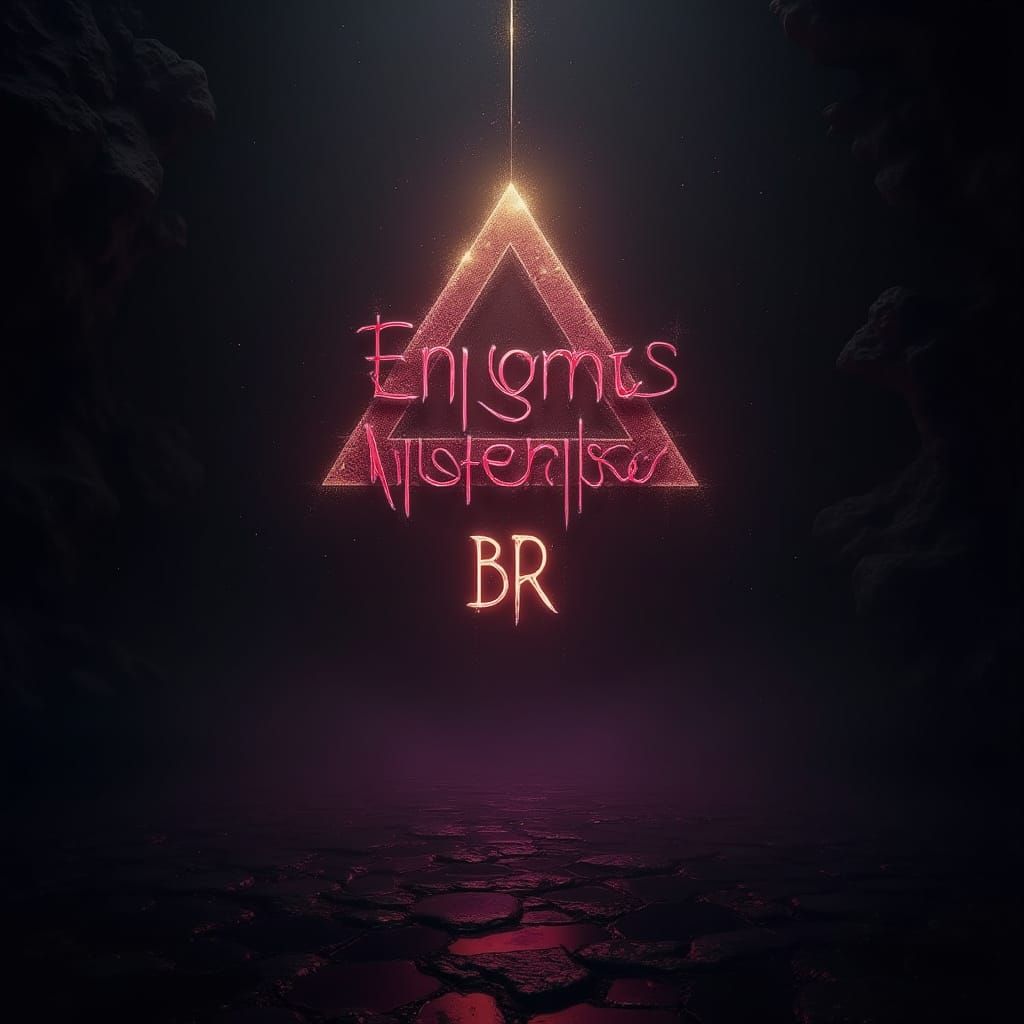 Dark Fantasy Scene with Enigmatic Symbol and Cryptic Typogra...