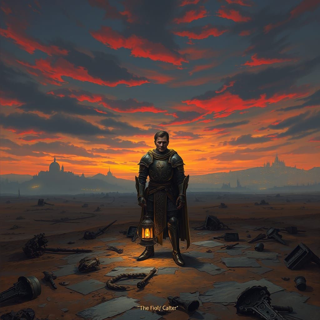 Knight on Post-Apocalyptic Battlefield: Dark Fantasy Art