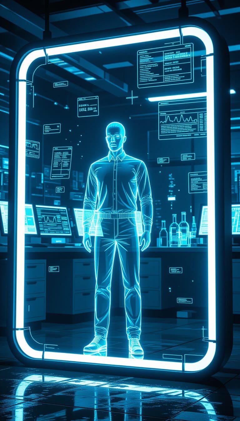 Ethereal Man Outline Reflected in Lab Mirror