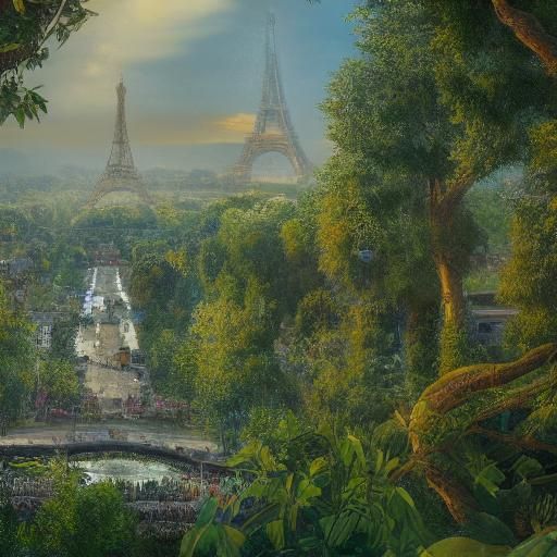 Eiffel Tower Embraced by Nature, Impressionist Style